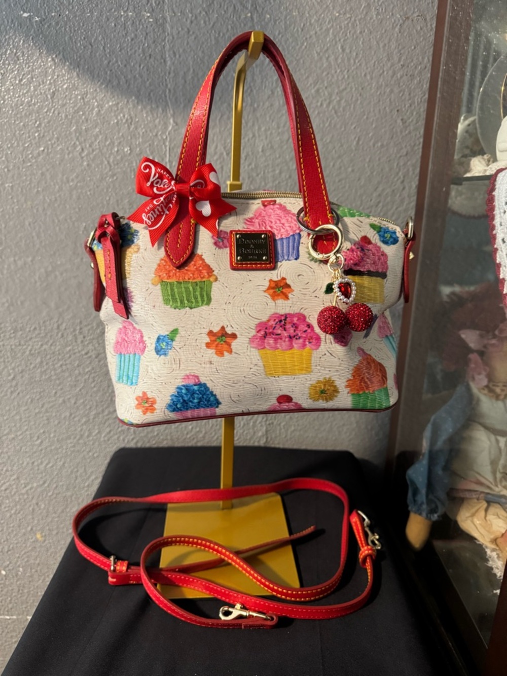 Dooney & Bourke White Cupcake Print Mini Satchel with Red Trim